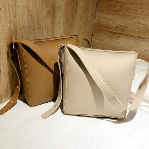 For Ladies Casual Solid Large Capacity Bucket Bags For Women Simple Vintage Messenger Bags New Fashion Pu Leather Composite Bags