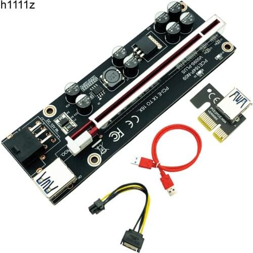 VER009S Plus PCI-E PCIE Riser 009s 6 pin PCI Express Riser Card Molex USB 3.0 Cable 1X 16X Extender for Bitcoin BTC Miner Mining