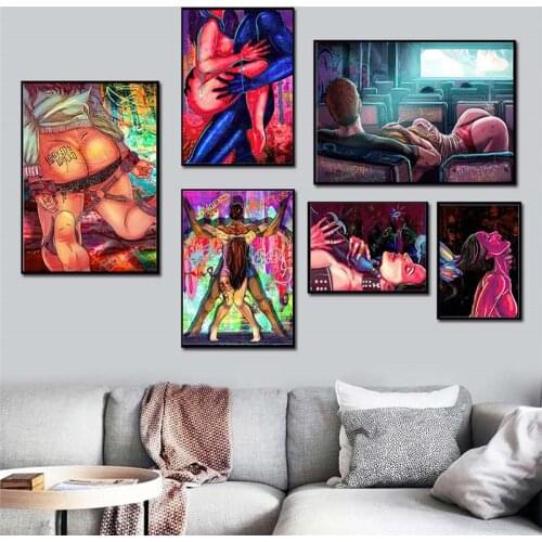 Self-adhesive Wall Sticker Graffiti Art Sexy Women Lover Wall Art Posters Prints Wall Pictures for Living Home Decor Cuadros