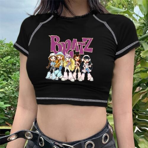 Sexy Bratz T Shirt Women Yaz gotik Summer 2020 90s Tops shirt Harajuku giysileri tee Women clothing 2020 women Black t-shirts