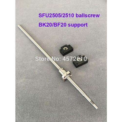 SFU2505 RM2510 Ballscrew 300 350 400 450 500 550 600 650 700 mm with end machined + Ballnut + BK/BF20 End support for CNC parts