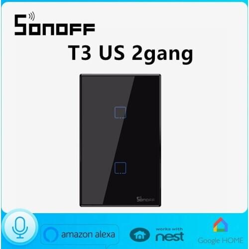 SONOFF T3US2C Smart Wifi Wall Light Touch Switch Black With Border 433 RF/Voice/APP Ewelink Remote Control Alexa Voice for Home