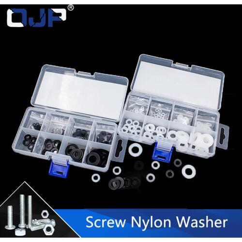 Screw DIN125 ISO7089 M2 M2.5 M3 M4 M5 M6 M8 M10 White Black Plastic Nylon Washer Plated Flat Spacer Seals Washer Gasket Ring Set
