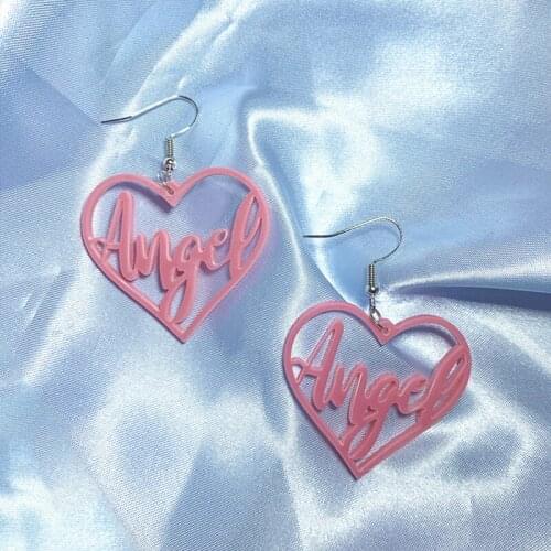 Y2K Aesthetic Pink Acrylic Heart Angel Letter Earrings for Women Fashion Jewelry Harajuku INS Earrings 90s Egirl Friends Gifts