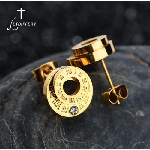 Letdiffery Stainless Steel Roman Numbers Band Earrings Cubic Zirconia Women Wedding Jewelry Valentines Day Gifts