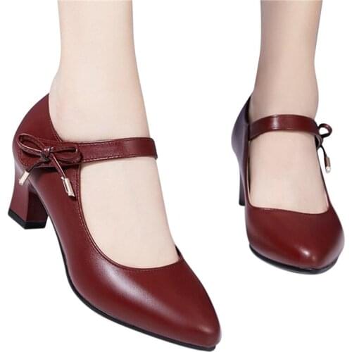 Thick-Soled Waterproof Platform Shallow High Heels Autumn Single Women Shoes Thick Heel Belt Buckle Elegant Office Lady Shoes