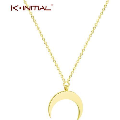 Kinitial New Crescent Moon Pendant Necklace Curved Crescent Moon Necklaces for Women Horn Necklace ladies Jewelry Collier