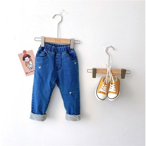 Winter Pants For Girls Korean New Baby Plus Velvet Thicken Jeans Casual Strawberry Embroidery Girls Warm Denim Trouser 2-7 Years