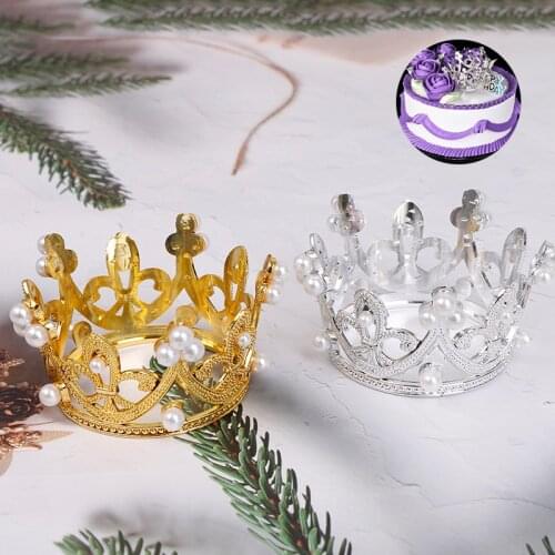 1PC Mini Crown Cake Topper Crystal Pearl Tiara Children Hair Ornaments