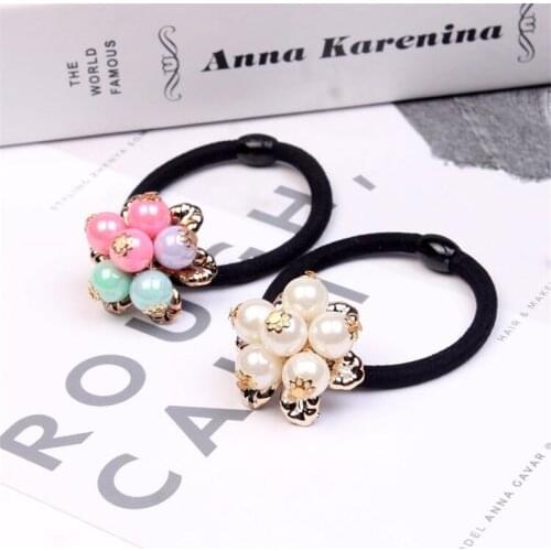 1PC Colorful Pearls Crystal Women Elegant Elastic Hair Bands Ponytail Holder Tie Gum Girls Headband Hair Accessories Ornament