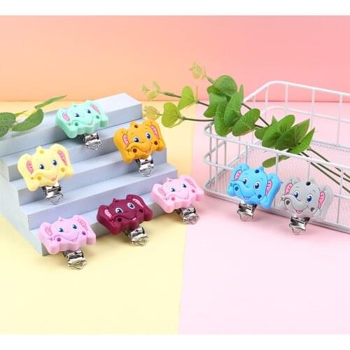 Sunrony 10pcs New Cartoon Elephant Silicone Clip Stainless Steel Pacifier Clip Pacifier Chain DIY Accessories