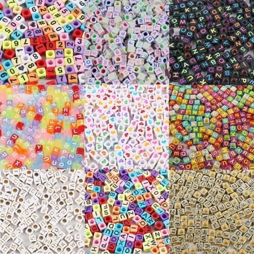 7mm 100Pcs Mixed Square Letter Acrylic Beads Cute MiNi Alphabet Loose Spacer Beads For Making Jewelry DIY Bracelet Accessories