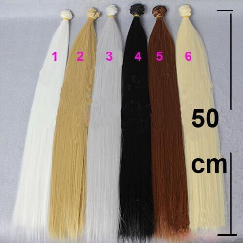 12 pieces/lot super long 50cm*100CM brown flaxen black coffe white brown straight wig hair for 1/3 1/4 BJD diy