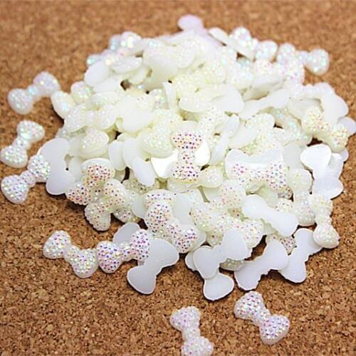 200pcs 13*8mm white AB bling resin rhinestone bowknot flatback cabochon DIY Craft scrapbooking