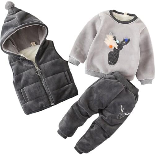 2020 Size 1-4T Toddler Baby Clothing Sets Three Pieces Fleece Fur Sweatshirt+ Vest+pants Winter Little Kids Clothes Tracksuit