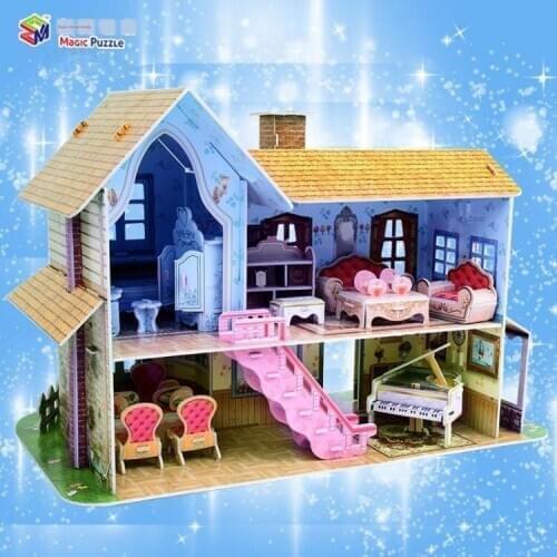 3D Three-dimensional Puzzle LED Luminous Nordic Villa Creative Puzzle Diy Paper Model Hand-assembled Toy P264
