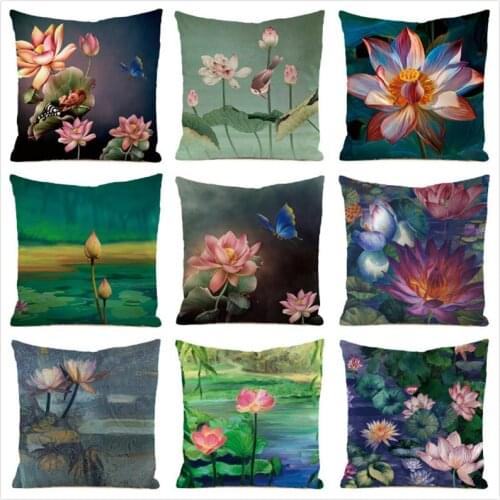 45cm*45cm **Lotus** Inimitated Silk Fabric Throw Pillow Covers Couch Cushion Cover Home Decorative Pillows Pillow Case