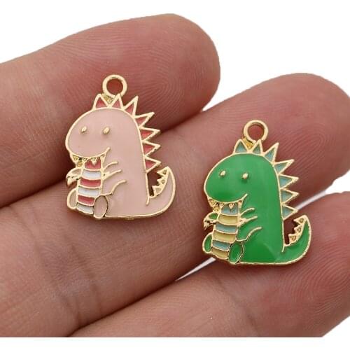 5Pcs Enamel Gold Color Dinosaur Charms Pendant for Jewelry Making Earrings Bracelet Necklace Accessories DIY Craft Findings