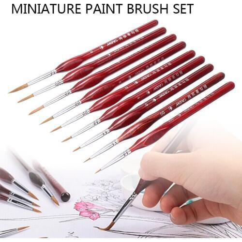 9pcs 000~6 Miniature Paint Brush Set Sable Hair Fine Detail Art Nail Drawing Brush Oil Painting Gouache Painting Tool Set