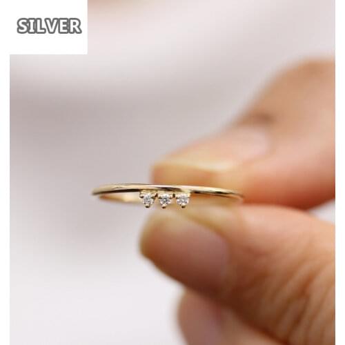 925 anillos Silver 14K Gold Inlaid Small Broken Diamond Exquisite Small Fresh Simple Ring Cute Lady Girl Jewelry Personalized