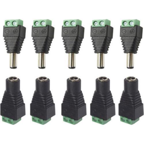 5.5mm x 2.1mm Female Male DC Power Plug Adapter for 5050 3528 5060 Single Color LED Strip and CCTV Cameras