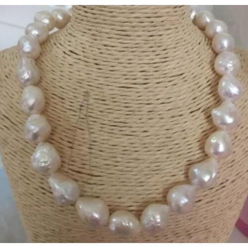 >>>>noble jewelr baroque 18" AAA 15-12 MM SOUTH SEA NATURAL White PEARL NECKLACE 925 silver