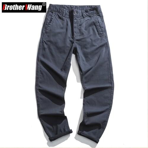 Brother Wang High Quality Mens Business Cotton Casual Pants Slim-fit Stretch Khaki Trousers Male Brand Clothing