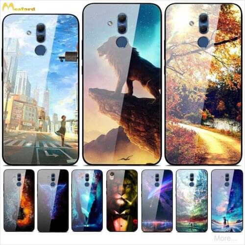 Tempered Glass Case For Huawei Mate 20 lite Case Cover Coque Mate20 lite Phone Cases Hard Fundas Mate 20lite Lion Flower Pattern