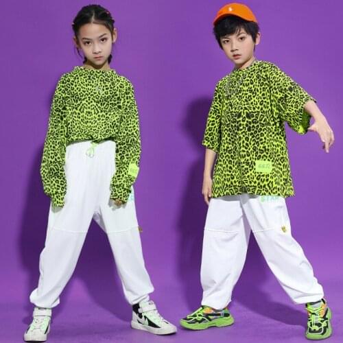 Kid Leopard Crop Top Long Sleeve T Shirt Tactical Cargo Pants for Girls Boys Hip Hop Clothing Jazz Dance Costume Clothes Wear