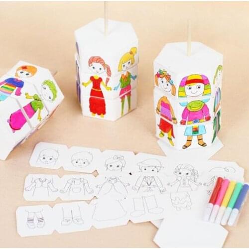 Kids Rotary DIY Toys Paper Color Matching Change Clothes Doll Creative Handcraft Puzzle Kindergarten Craft Toys For Children