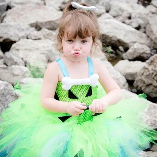 Kids Baby Pretty girl Toddler Girls Light Green Blue Caveman Flinstone Tutu Dress 1-9y Child Halloween Party Clothes Set