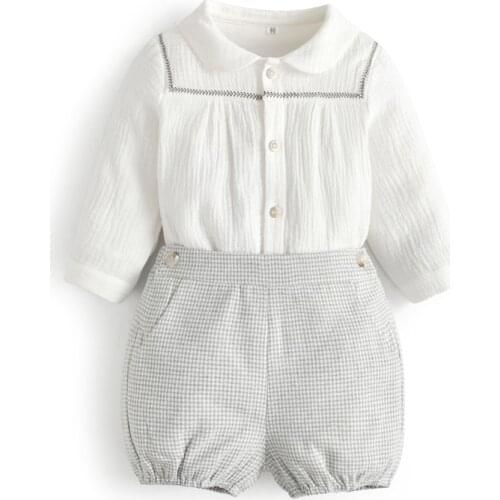 Toddler Boys Boutique Clothes Set Baby Autumn Clothing Suit Children Long Sleeve White Shirt + Short Pants Kids Spanish Outfits