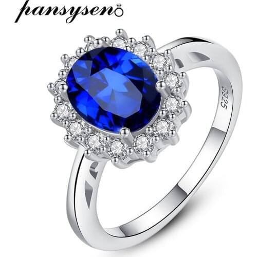 PANSYSEN 7x9MM Oval-Cut Wedding Engagement Sapphire Ring Solid 925 Sterling Silver Blue Gemstone Rings Wholesale Fine Jewelry
