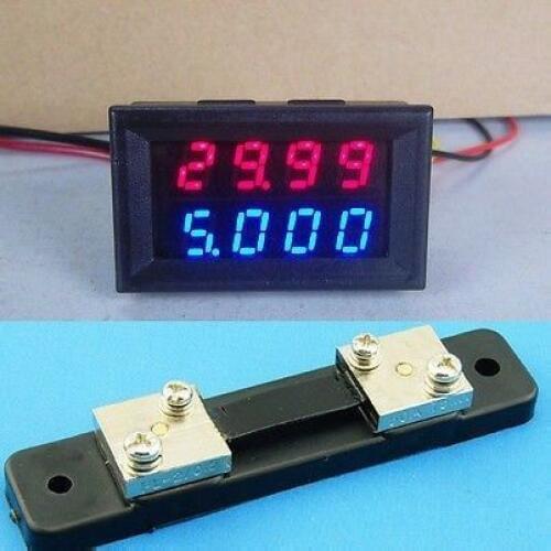 DC Combo Meter Dual Voltmeter Ammeter 0-100V 20A Amp Volt Meter + shunt 12v 24v