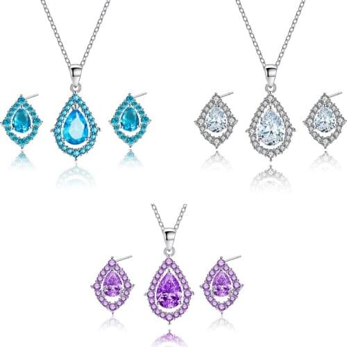 Korean Version Of The Bride Drop Set Creative Alloy Shiny Zircon Wedding Necklace Earrings Set New