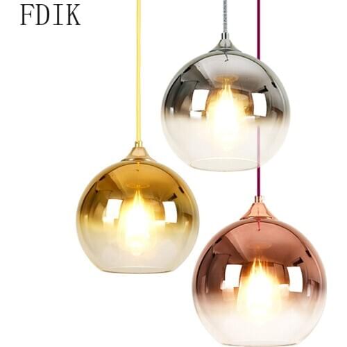Nordic Round Glass Pendant Lights Modern Desgin Led Hanging Lamp for Living Room Kitchen Vintage Deco Gradient Light Fixtures