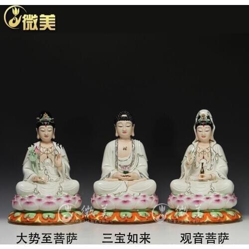 Micro beauty 14 inch underglaze full lotus Sam West Avalokiteshvara Amitabha seated Buddha mahasthamaprapta