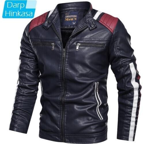 Men 2020 Winter Warm Motor Fleece Leather Jacket Men High Quality Fashion Spliced Casual Motorcycle PU Leather Jacket Coat