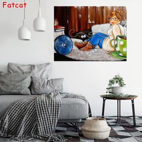 5D DIY Diamond Painting fat Cartoon Woman Cross Stitch Kit Full Square Round Drill Diamond Embroidery Mosaic Decor Lady PP2159