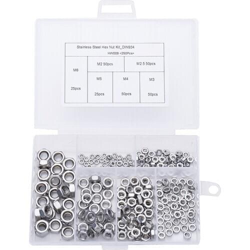 250PCS nuts hexagon nuts nuts nuts and nuts M 2m 2.5 m 3m 4M 5M 6 set