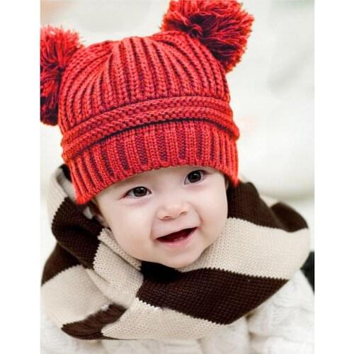 New Fashion Baby Girls Boys Beanie Hats Kids Children Ball Knit Sweater Cap Hats Winter Warm Knitted hats 6-18 mont 17Dec4