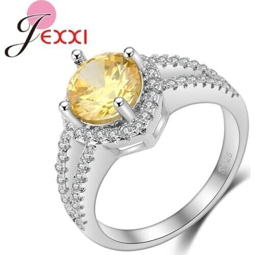 New Arrival Wonderful Clear Yellow Round Cubic Zirconia Middle Empty Fashion 925 Sterling Silver Rings For Girls/Women