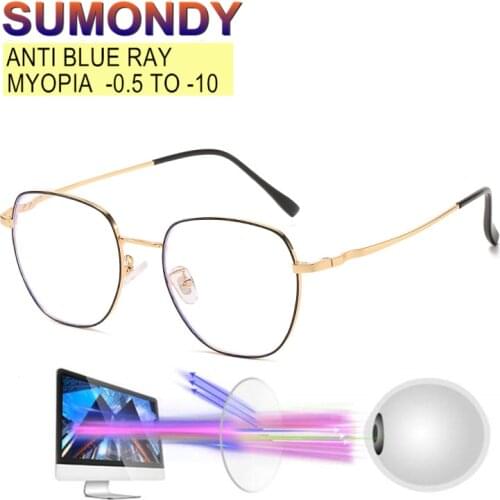 SUMONDY Anti Blue Ray Prescription Glasses Nearsighted -0.5 to -10 Men Women New Arrival Anti-radiation Myopia Spectacles UF123