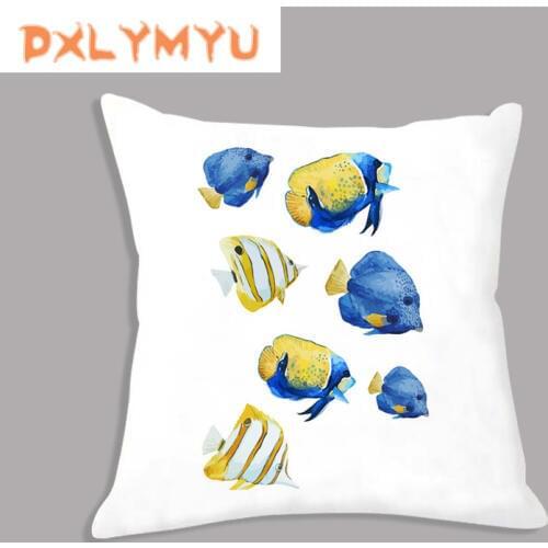Plush Polyester Cushion Starfish Fish Conch Octopus Marine Organism Print Pillowcase Nordic Throw Pillow Decorative Cushion Sofa