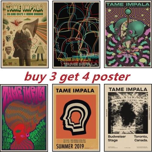 Tame Impala Psychedelic Poster and Prints Rock Music Band Tour Art Kraft Paper Painting Wall Pictures for Living Room Home Decor