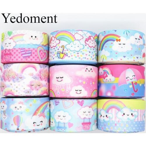 10 Yards 1.5'' (38MM) Rainbow, Cloud Printed Grosgrain Ribbons For Hair Bows DIY Handmade Materials Y19082301