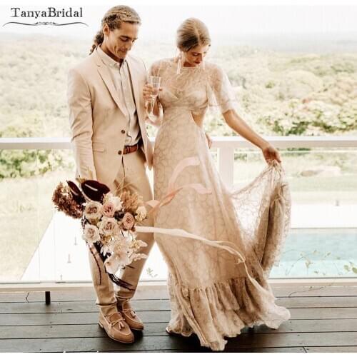 Luxurious Magical Wedding Dresses Exquisite Lace Daring Open Back Boho Bridal Gowns stunning magnificent Engagement Noiva DW510