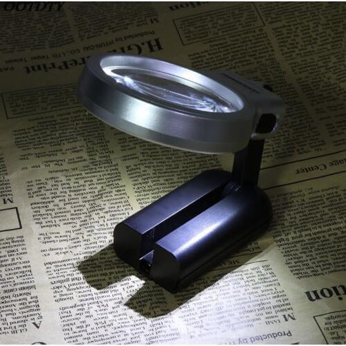 Handheld Desktop Magnifying Glass Multi-Function Folding 3 Times with LED Lights for The Elderly Reading Plexiglass Lens