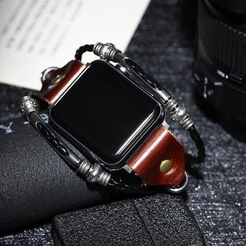 Retro Handmade Weave Real Leather Punk Bracelet Belt For Apple Watch Band 38mm 40mm 42mm 44mm Series 2 3 4 5 Apple iWatch Strap