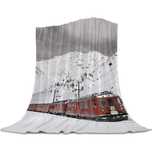 Snow Mountain Red Train Printed Flannel Throw Blanket Quilts Keep Warm Sofa Child Blanket Home Textiles Family Gift